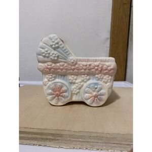 Vintage Frisco Baby Planter Japan Buggy Stroller Carriage Blue Pink on White